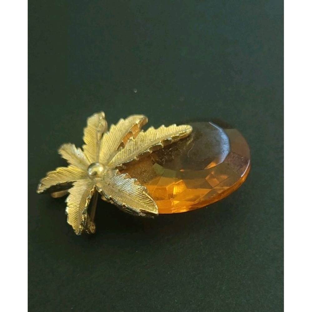 SARAH COVENTRY Vintage Autumn Haze Amber Glass Pineapple Brooch Pendant 19g
